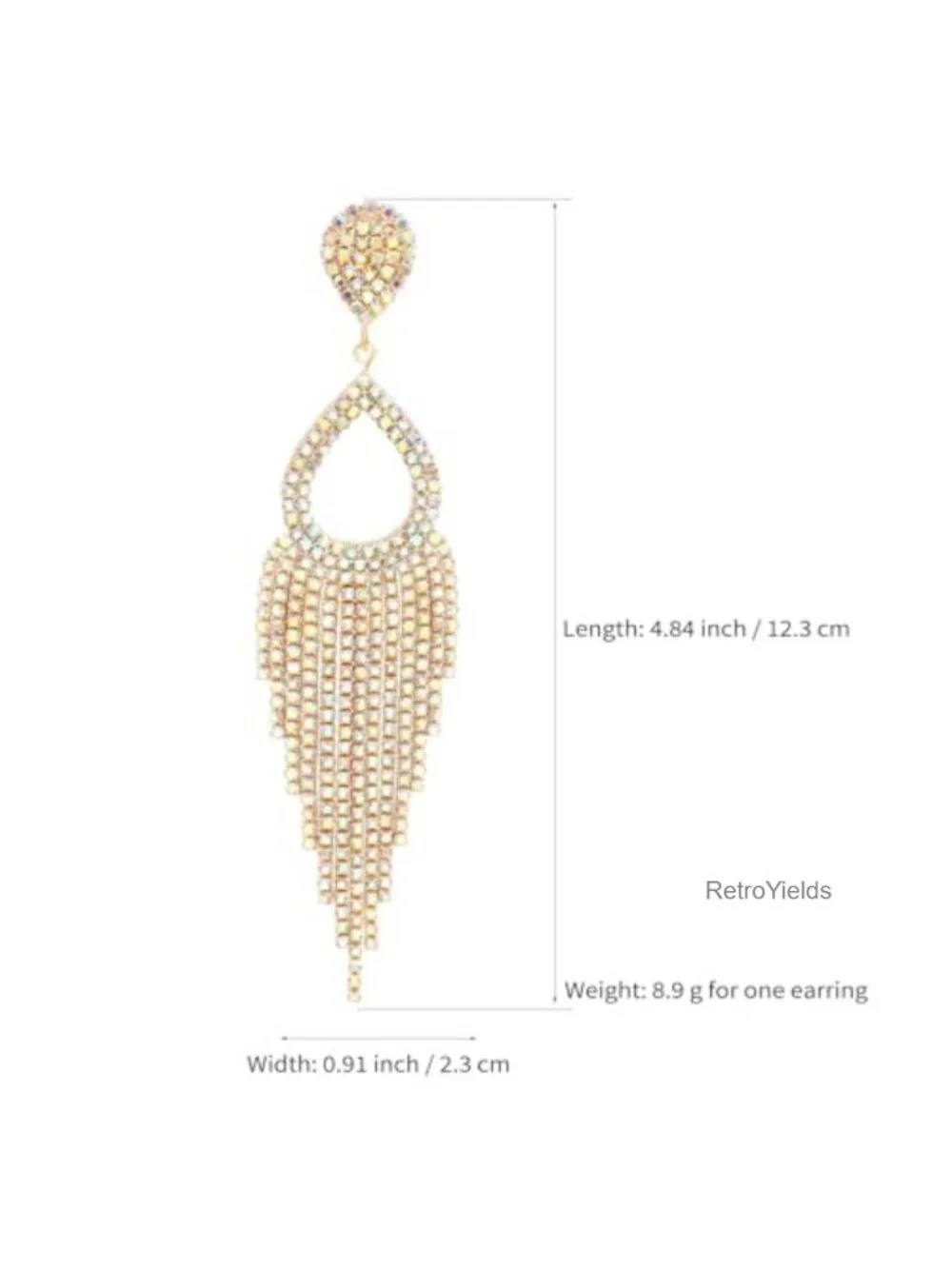 Rhinestone Teardrop Tassel Earrings Gold Plated Dangle Crystal Fringe Wedding